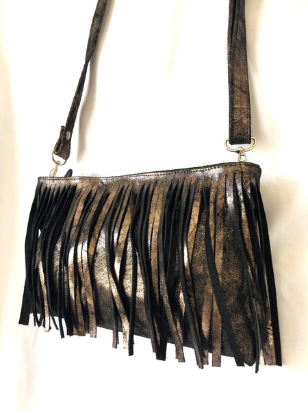 CoFi Metallic Leather Fringe Cross Body - NWOT