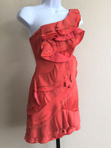 BCBGMaxazria Size 0 Jonesy - NEW - Coral One Shoulder Dress