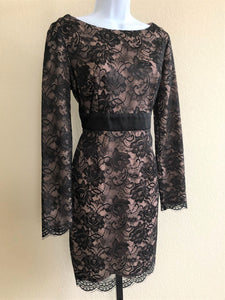 Trina Turk Size 8 Nude Dress with Black Lace Overlay