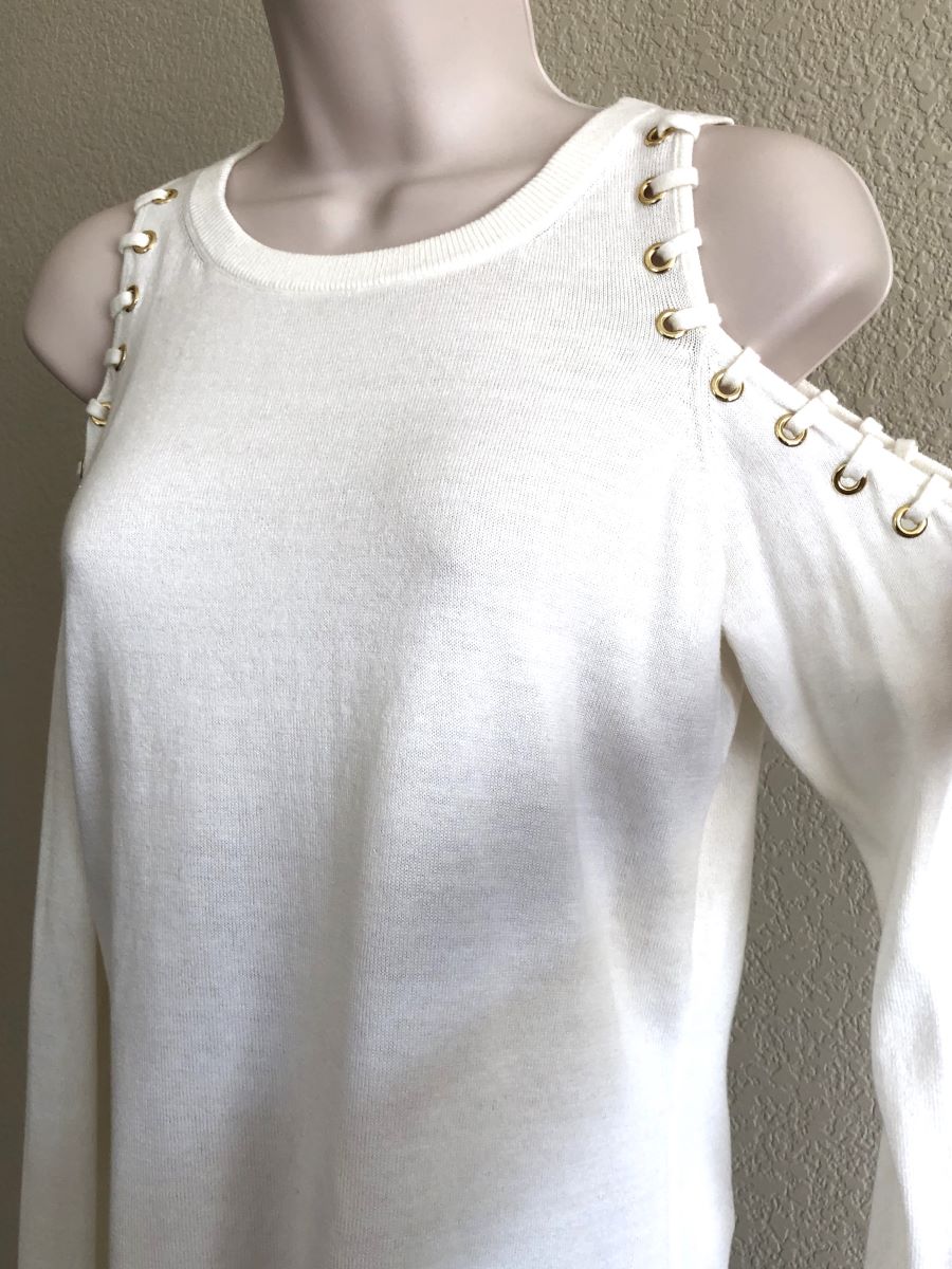 Michael Kors Size XS White Cold Shoulder Sweater