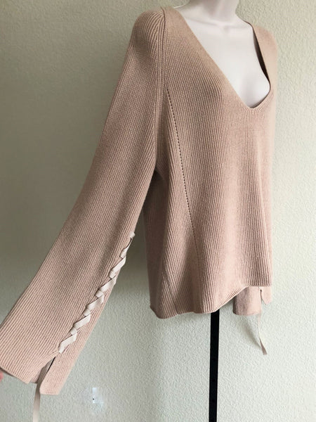 Helmut Lang LARGE Wool Cashmere Ribbon Sleeve Sweater