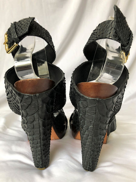 The Tui Collection Size 8.5 Black Snakeskin Platform Sandals