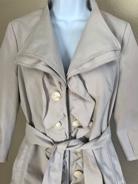 Idra Anthropologie Size 4 Whimsy Beige Ruffled Coat