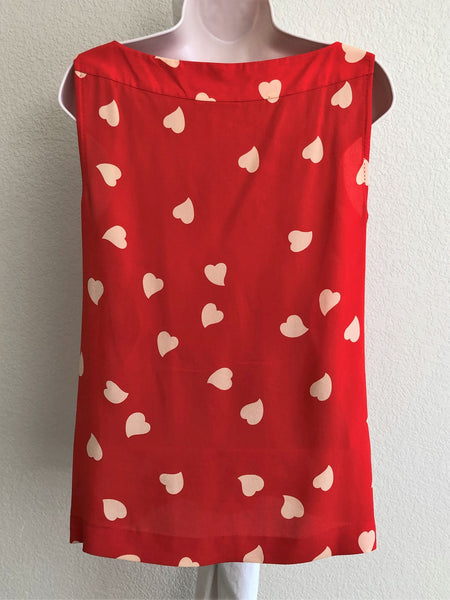 Tory Burch Size 4 Silk Red Hearts Top - CLEARANCE