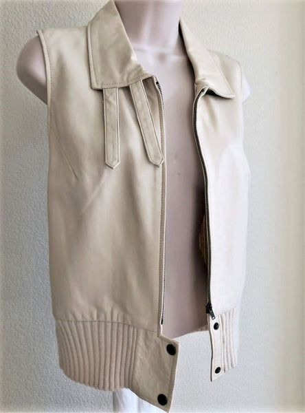 BCBGMaxazria LARGE Cream Leather Vest