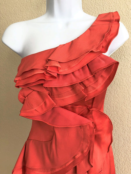 BCBGMaxazria Size 0 Jonesy - NEW - Coral One Shoulder Dress