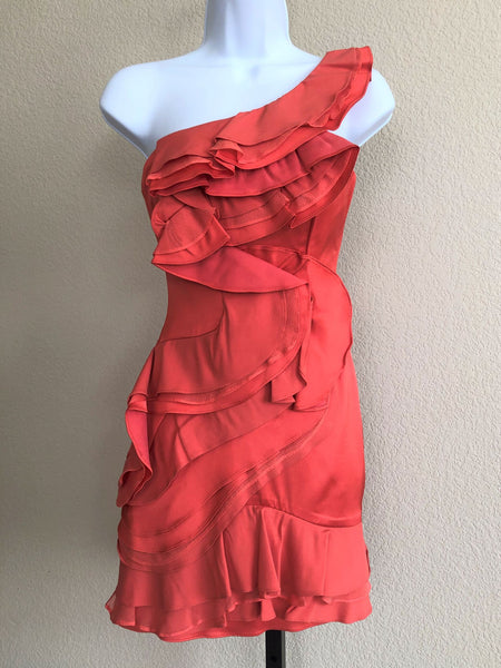 BCBGMaxazria Size 0 Jonesy - NEW - Coral One Shoulder Dress