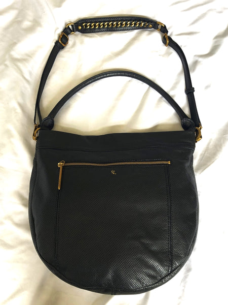 Elliott Lucca Black Leather Perforated Bucket Bag