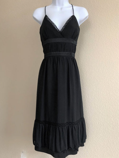 BCBG Size 10 Vintage Black Silk Ruffle Hem Dress