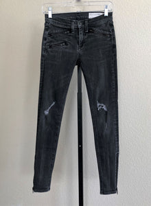 Rag & Bone Size 0 Gray Skinny Distressed Moto Jeans