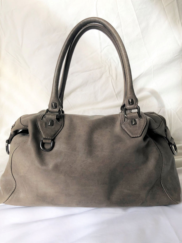 Dissona Italian Designer Gray Leather Bag