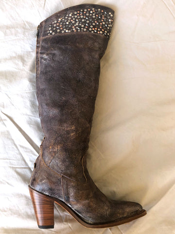 Frye Size 6 Tall Brown Studded Western Boots