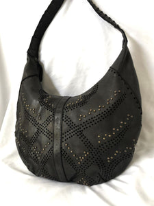 Kompanero Evie Black Leather Studded Hobo Bag