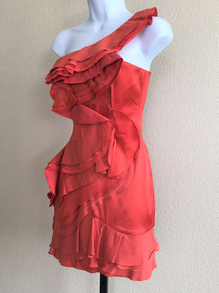BCBGMaxazria Size 0 Jonesy - NEW - Coral One Shoulder Dress