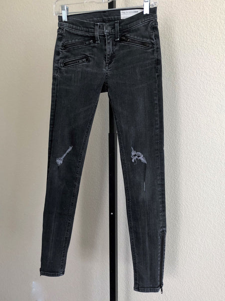 Rag & Bone Size 0 Gray Skinny Distressed Moto Jeans