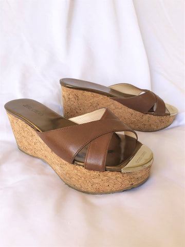 Jimmy Choo Authentic Size 8.5 Brown Wedge Sandal