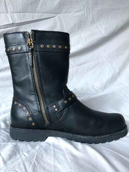 UGG Size 6 Black Fabrizia Studded Moto Boots