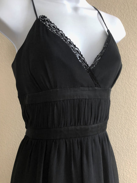 BCBG Size 10 Vintage Black Silk Ruffle Hem Dress