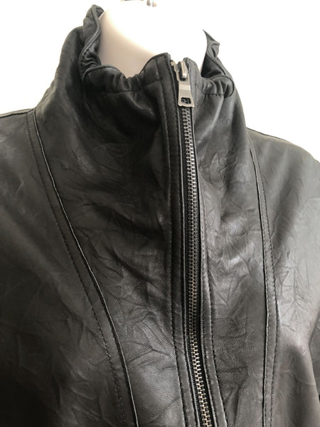 Black Leather Jacket Size Medium Ruched Collar - CLEARANCE