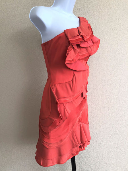 BCBGMaxazria Size 0 Jonesy - NEW - Coral One Shoulder Dress