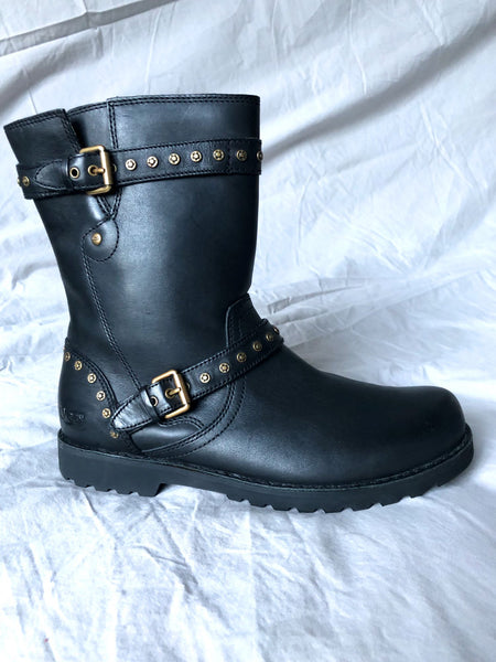 UGG Size 6 Black Fabrizia Studded Moto Boots