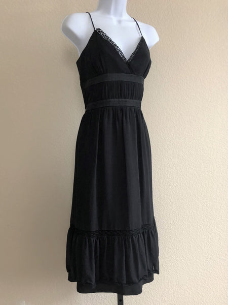 BCBG Size 10 Vintage Black Silk Ruffle Hem Dress