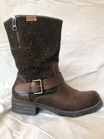 Pikolinos Size 6 Monza Brown Laser Cut Moto Boots