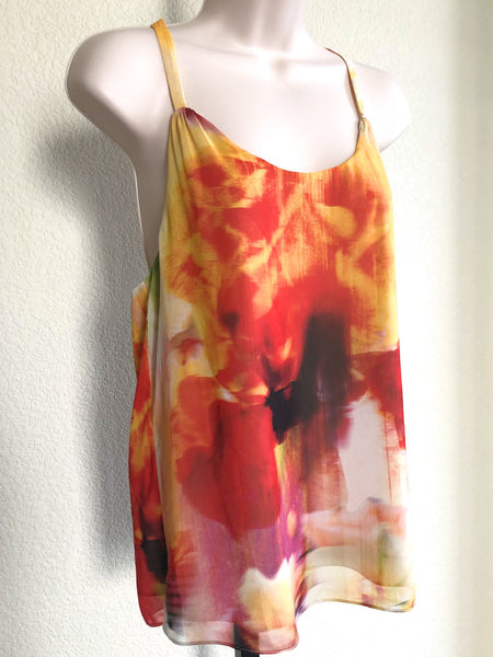 Alice + Olivia SMALL Loma Orange Watercolor Tank Top