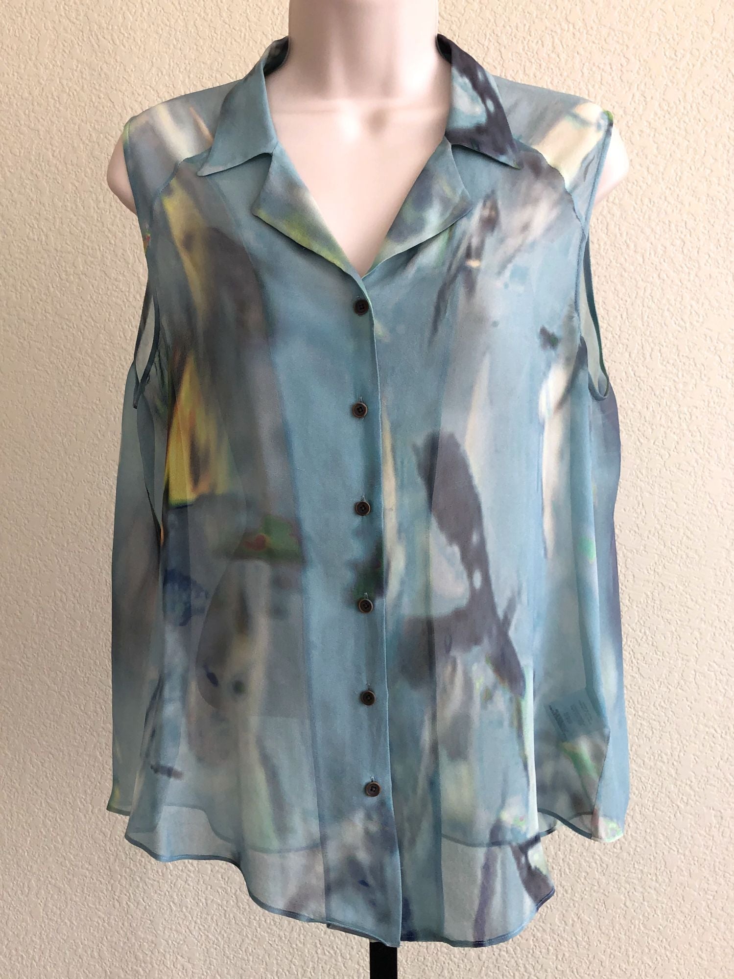 theyskens' theory MEDIUM Blue Silk Watercolor Blouse - CLEARANCE