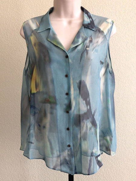theyskens' theory MEDIUM Blue Silk Watercolor Blouse - CLEARANCE