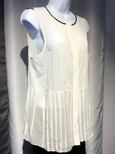 Theory LARGE Ivory Silk Sleeveless Black Trim Blouse