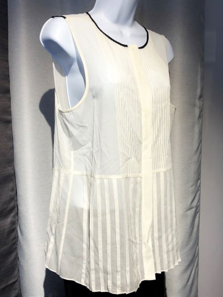 Theory LARGE Ivory Silk Sleeveless Black Trim Blouse