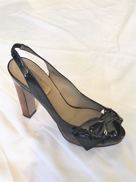 Valentino Authentic Size 7.5 Black Patent Leather Slingbacks