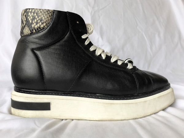 Oxitaly Size 8.5 Italian Black Leather Platform Sneakers