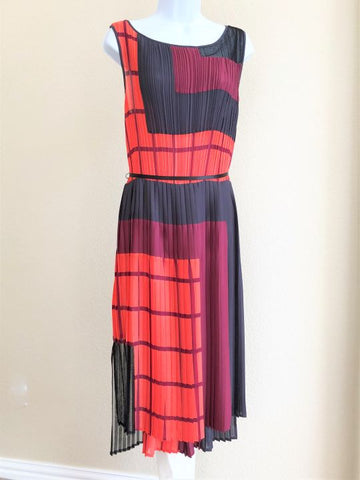 BCBGMaxazria LARGE Kyler Pleated Color Block Dress