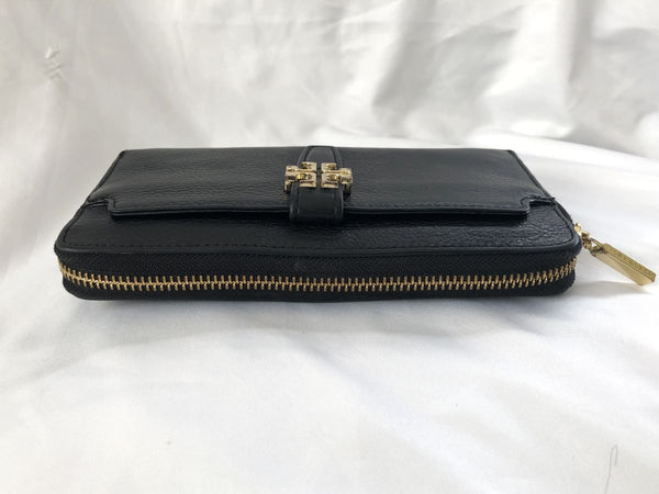 Tory Burch Black Leather Zip Around Wallet