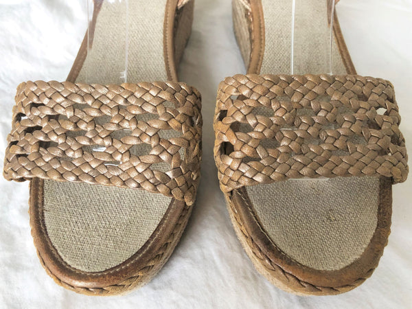 Tory Burch Size 8.5 Tan Woven Wedge Sandals