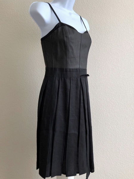 Rag & Bone Size 6 Black Leather Top Pleated Dress