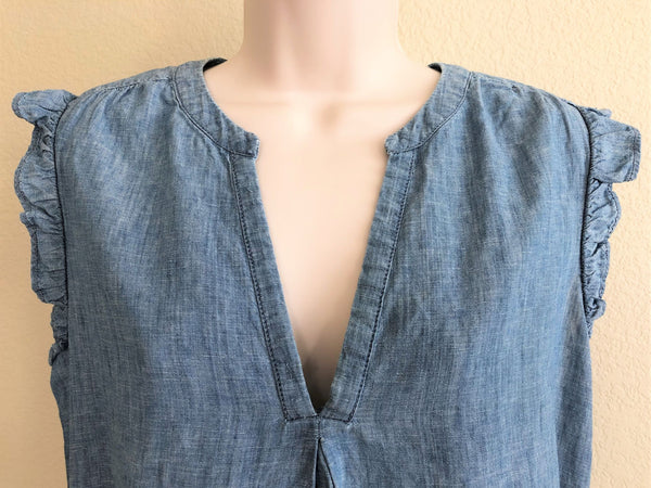 Joie SMALL Blaine Linen Blend Blue Chambray Top