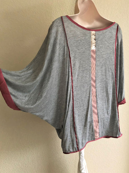 Tiny Anthropologie LARGE Gray and Mauve Top - CLEARANCE