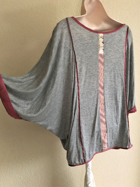 Tiny Anthropologie LARGE Gray and Mauve Top