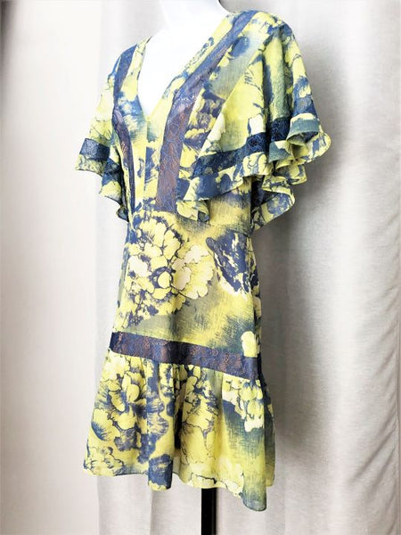 BCBGMaxazria Size 12 Blue and Yellow Floral Dress