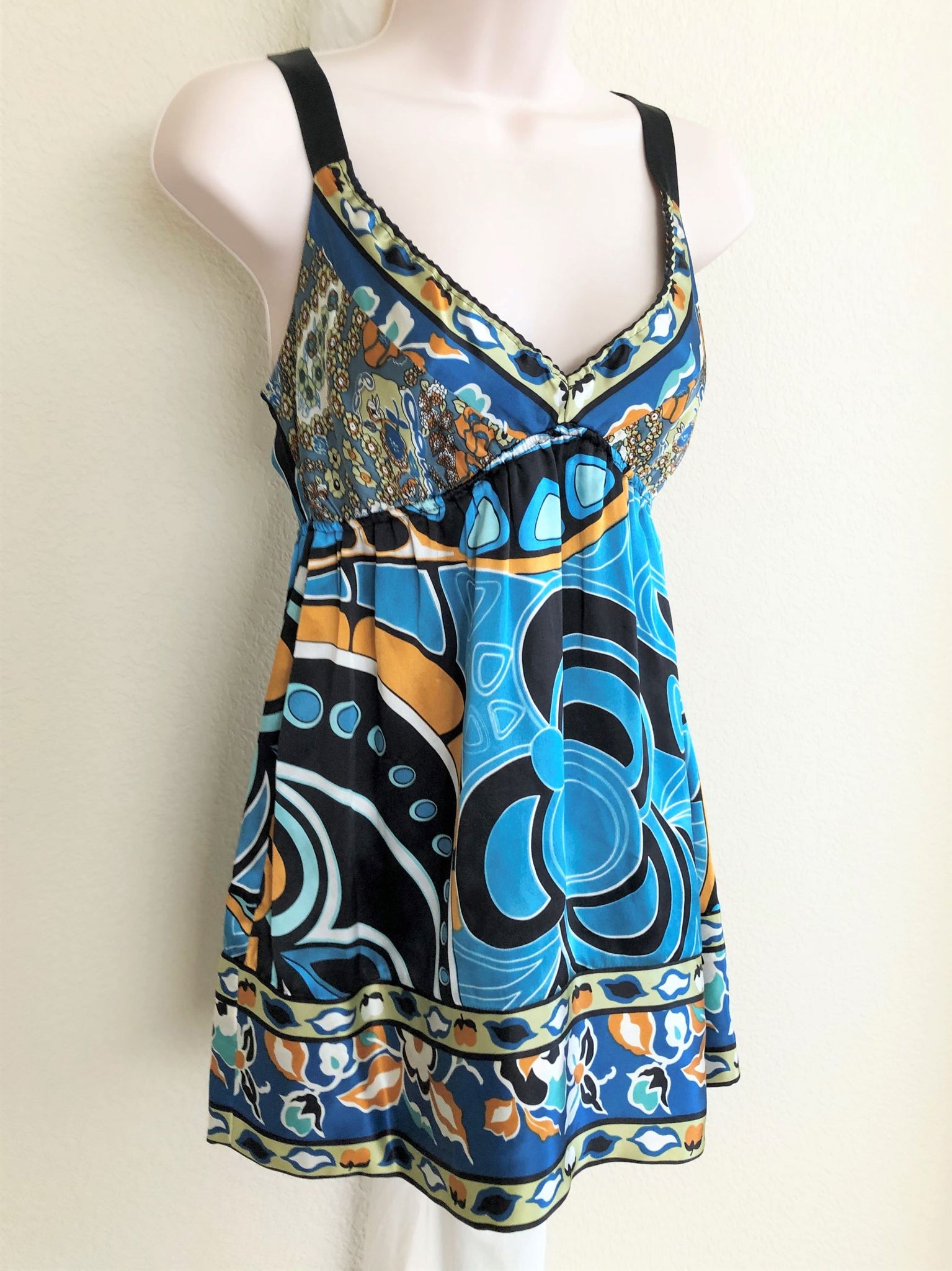 Hale Bob MEDIUM Blue Floral Silk Tank