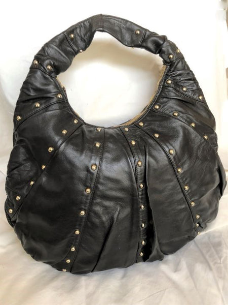 Goldenbleu Black Leather Studded Hobo