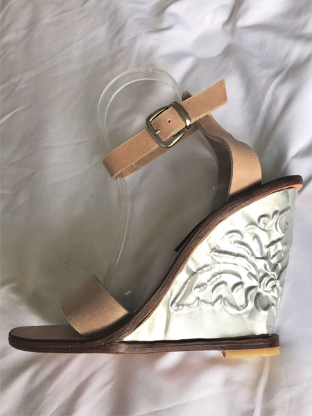 The Tui Collection Size 8 Beige Wedges Silver Heels - CLEARANCE