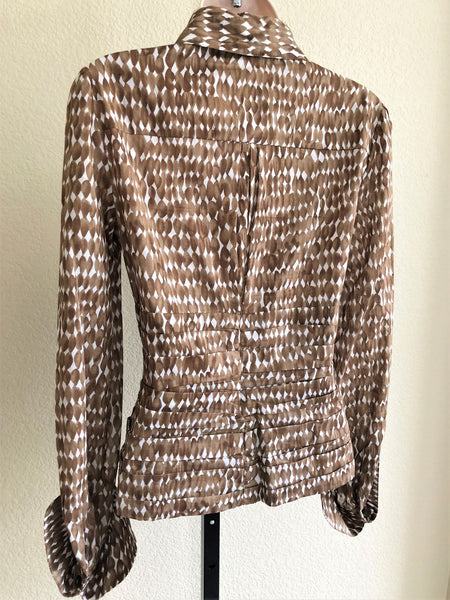 WORTH Size 2 Brown Print Ruched Blouse