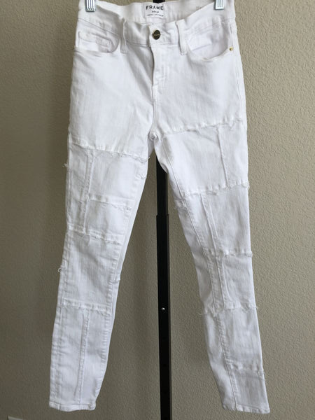 FRAME Size 2 Le Skinny de Jeanne Jeans Blanc Patchwork