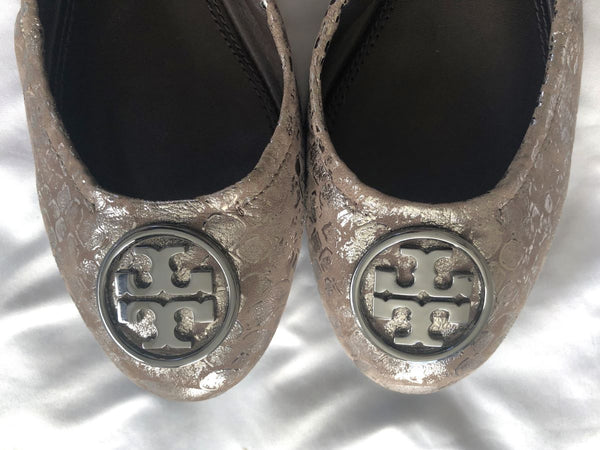 Tory Burch Heidi Size 9.5 Metallic Leather Flats