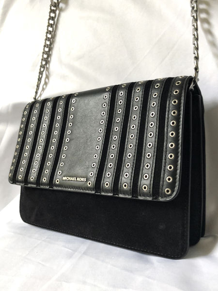 Michael Kors Black Suede Brooklyn Grommet Cross Body