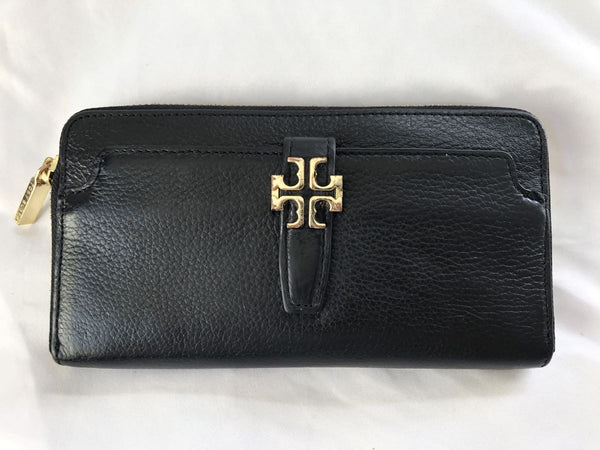 Tory Burch Black Leather Zip Around Wallet